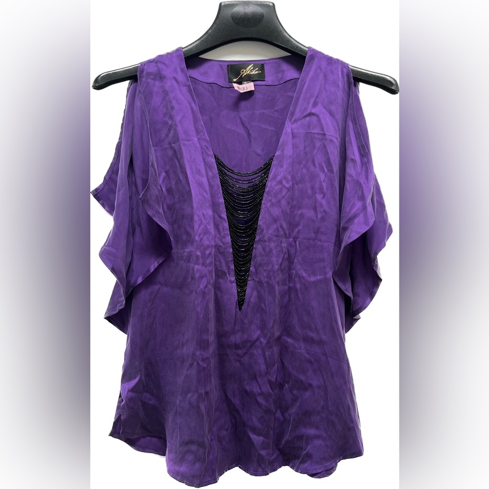 Akiko | Purple Beaded Silk Top